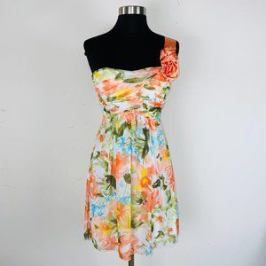 City Triangles One Shoulder Fancy Floral Sweetheart Neckline Mini Dress S